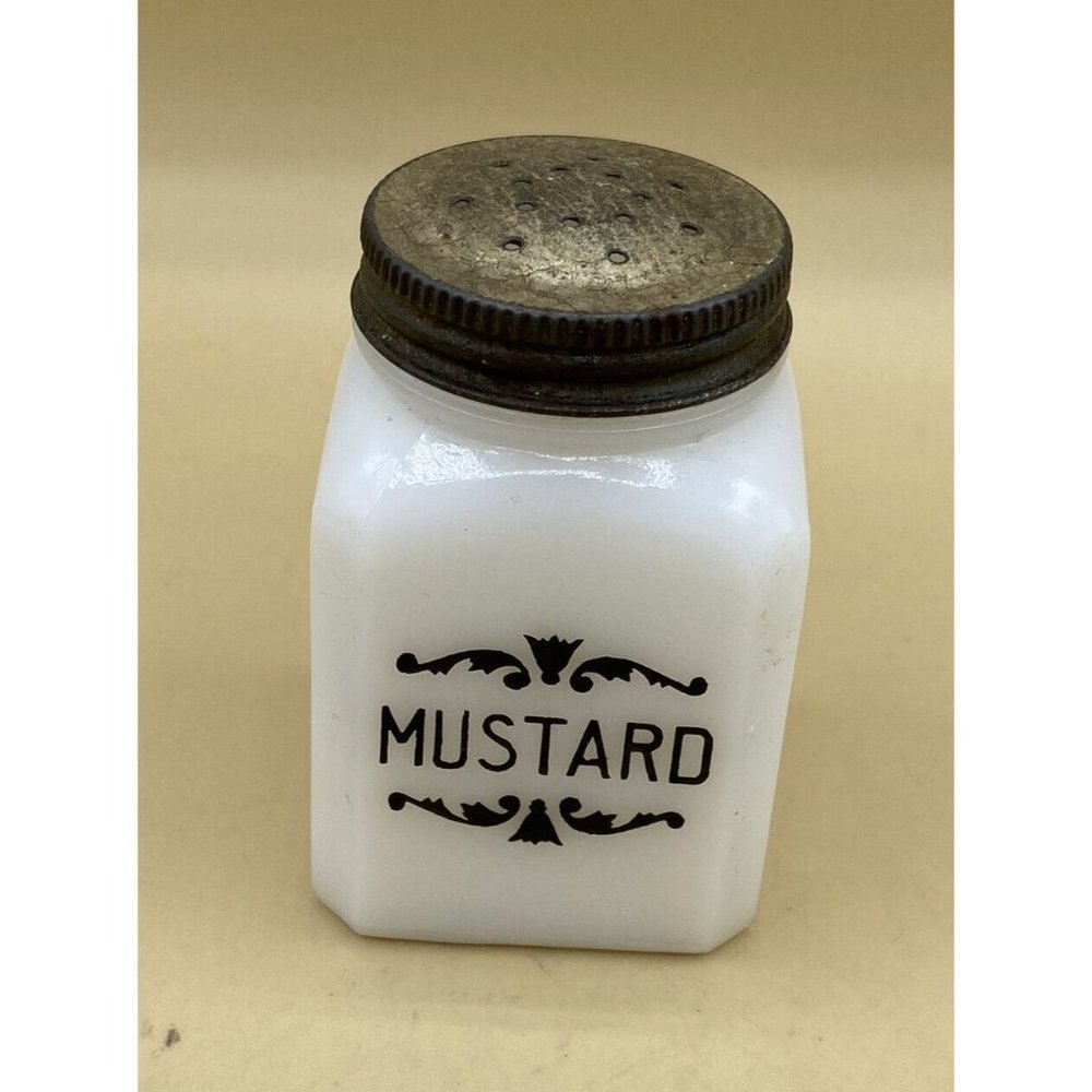 Mustard FRANK TEA & SPICE CO Dove Brand White Milk Glass 2 Oz